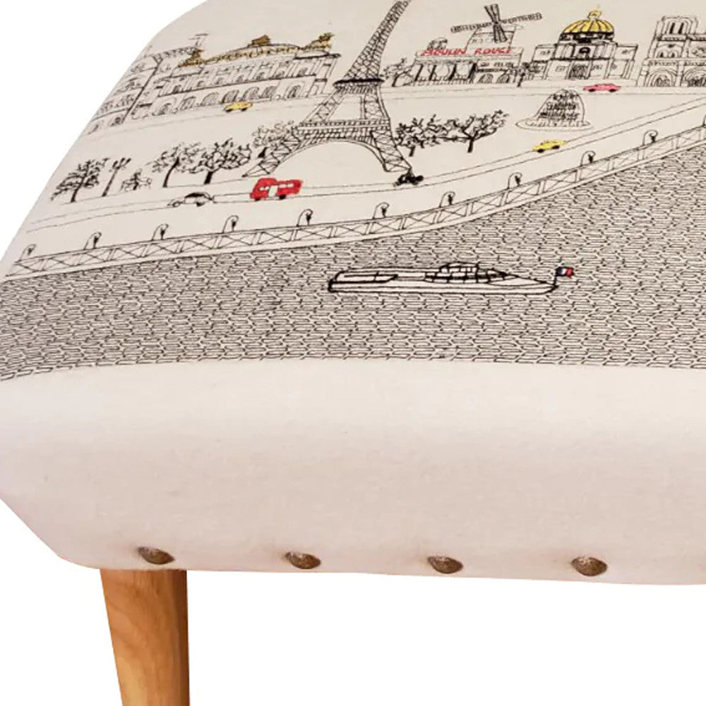 38" Cream Wool And Brown Ottoman-Ottomans-DECOROLALA