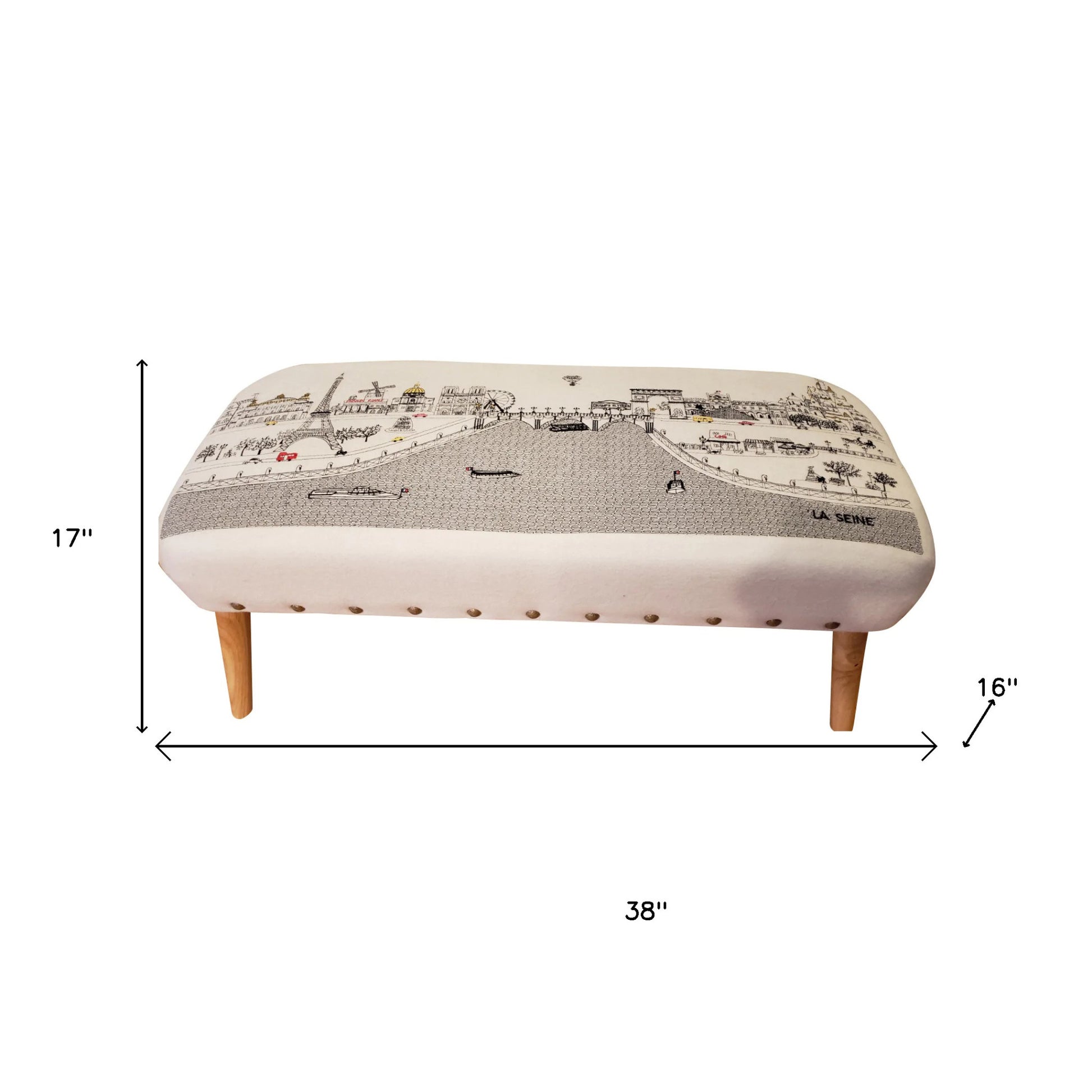 38" Cream Wool And Brown Ottoman-Ottomans-DECOROLALA