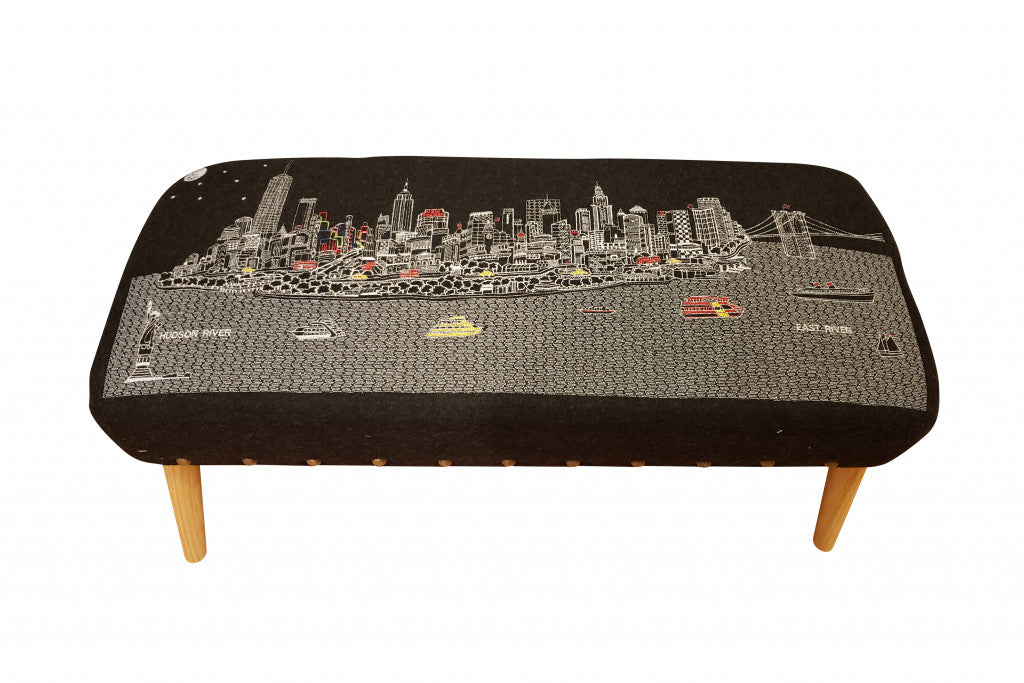 38" Gray Wool and Brown Ottoman-Ottomans-DECOROLALA