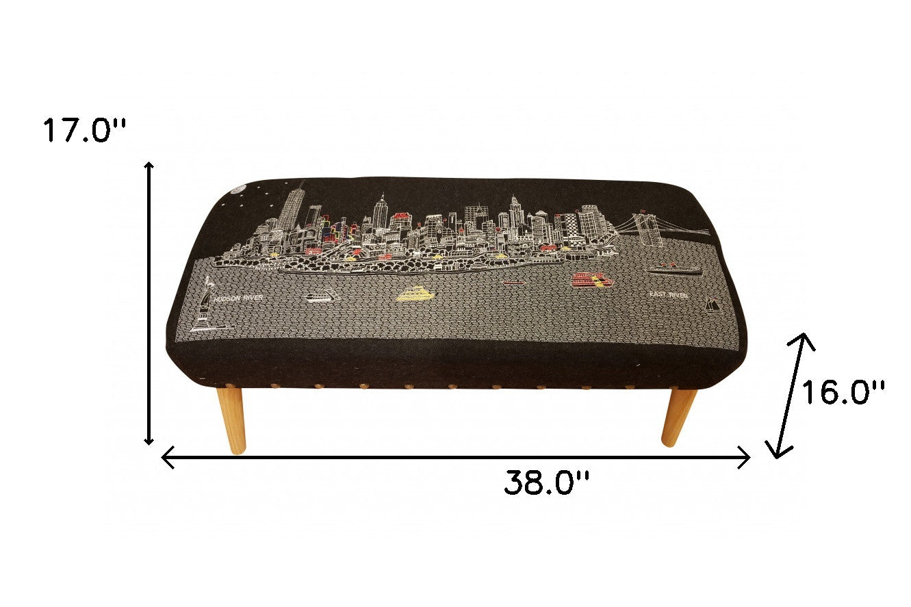38" Gray Wool and Brown Ottoman-Ottomans-DECOROLALA