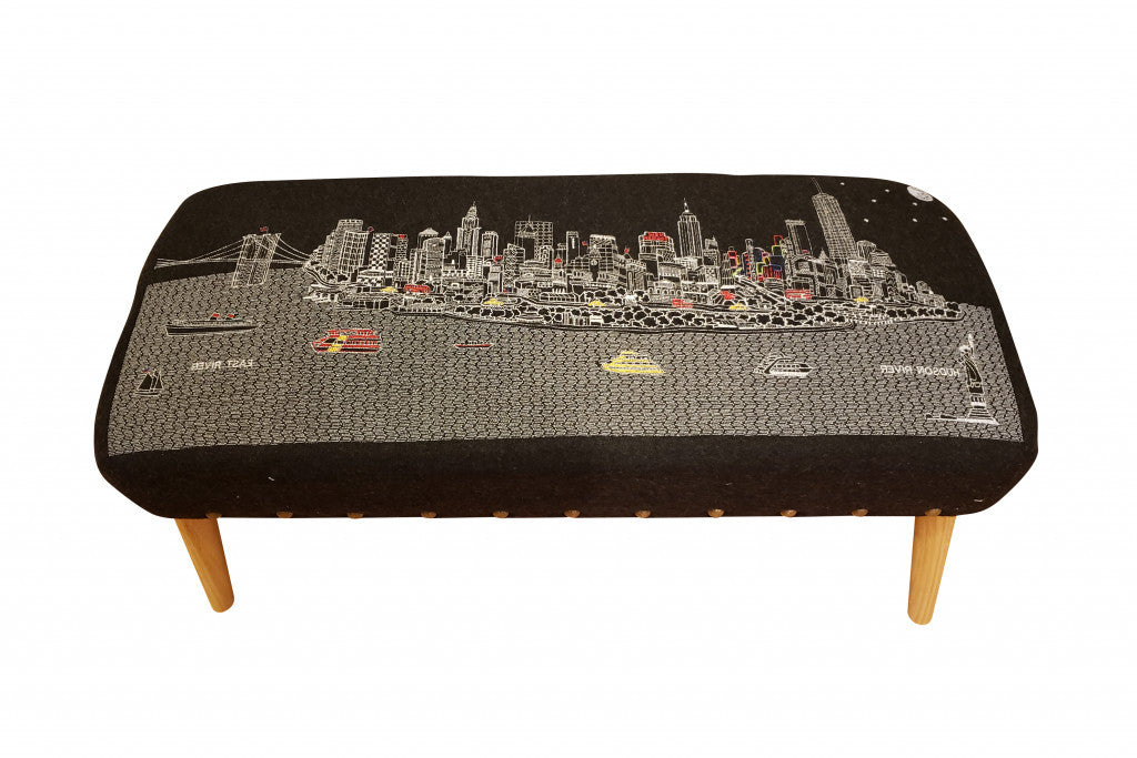 38" Gray Wool and Brown Ottoman-Ottomans-DECOROLALA