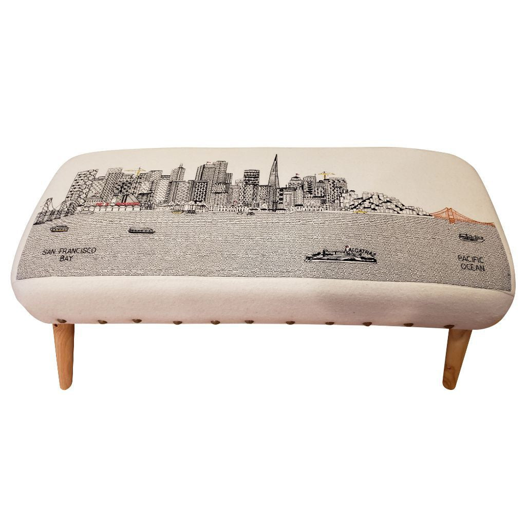 38" Cream Wool and Brown Ottoman-Ottomans-DECOROLALA
