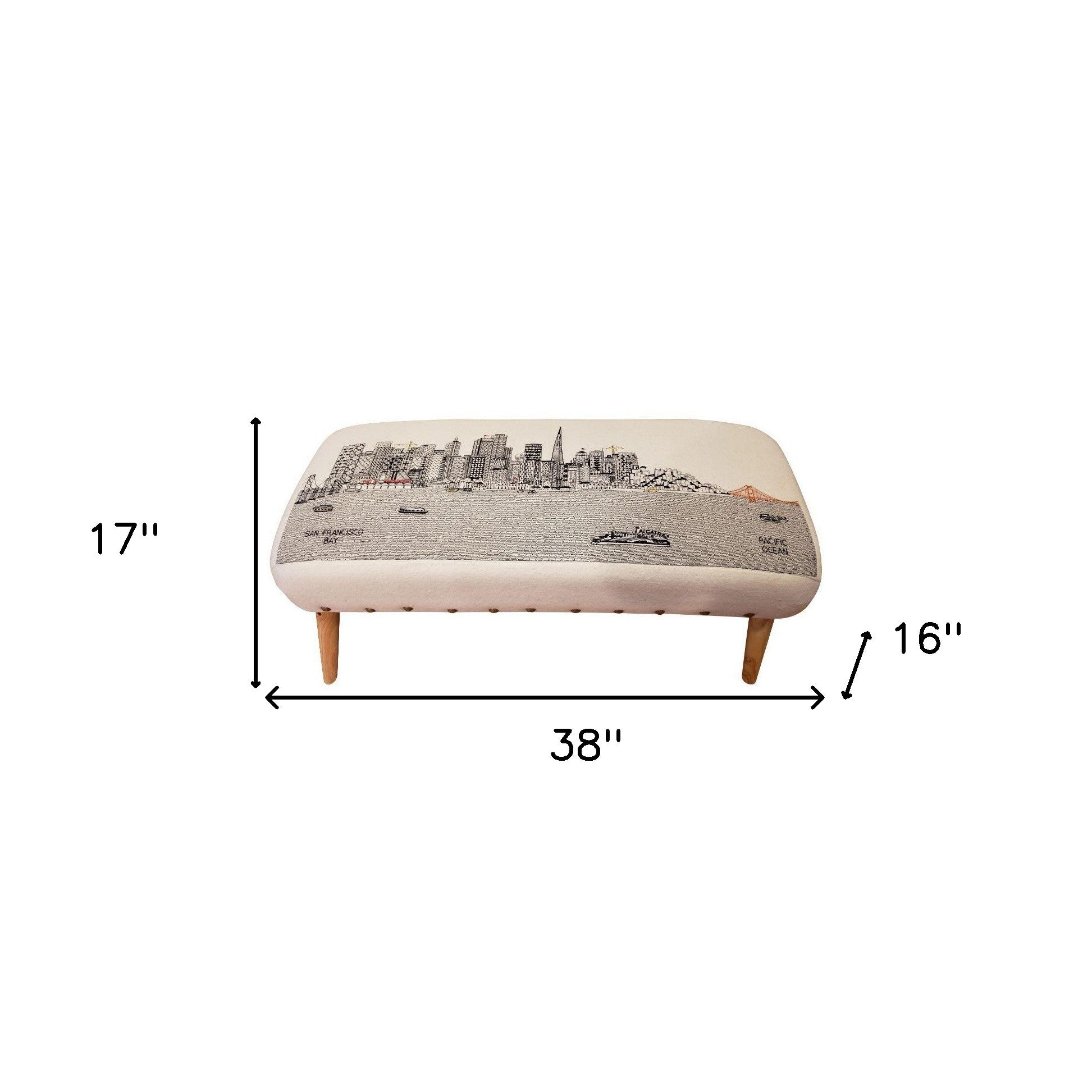 38" Cream Wool and Brown Ottoman-Ottomans-DECOROLALA