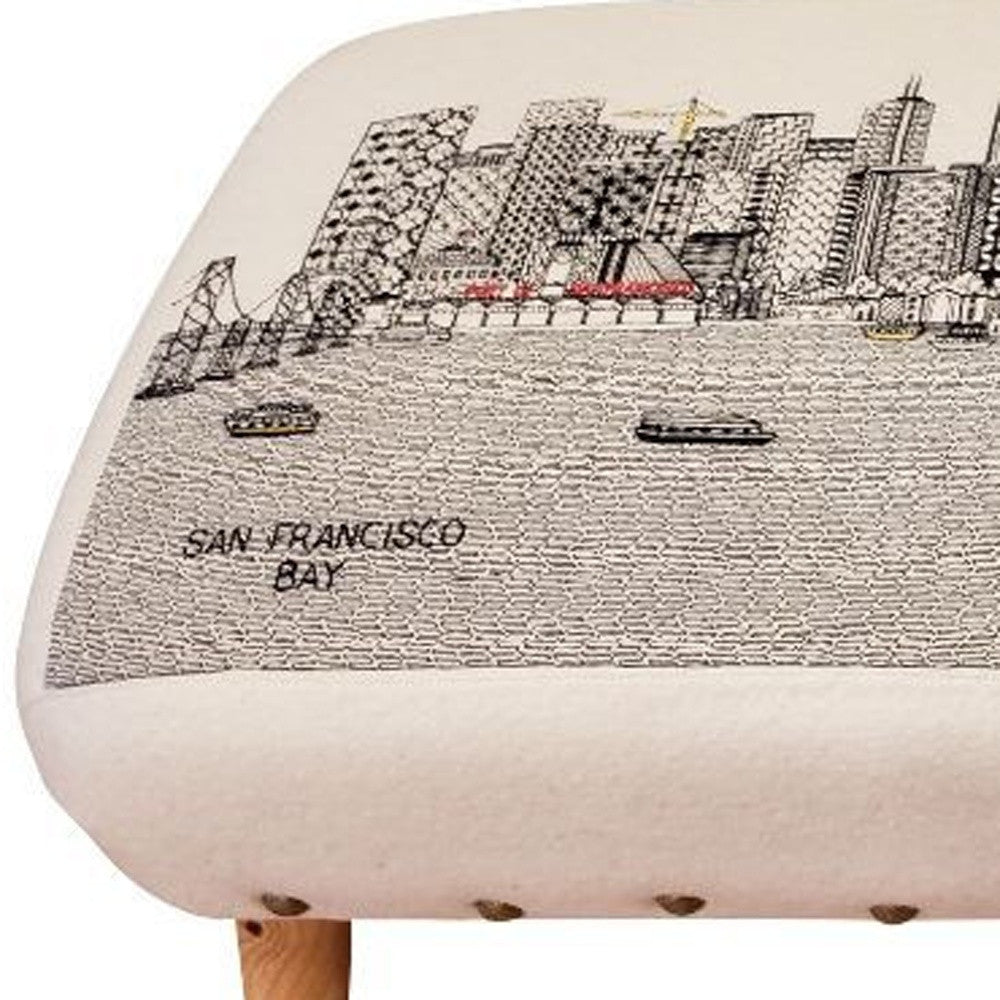 38" Cream Wool and Brown Ottoman-Ottomans-DECOROLALA