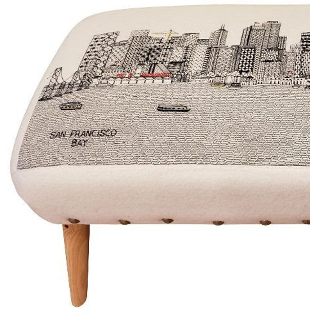 38" Cream Wool and Brown Ottoman-Ottomans-DECOROLALA