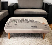 38" Cream Wool and Brown Ottoman-Ottomans-DECOROLALA