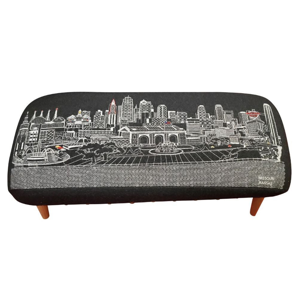 38" Black Wool and Brown Ottoman-Ottomans-DECOROLALA