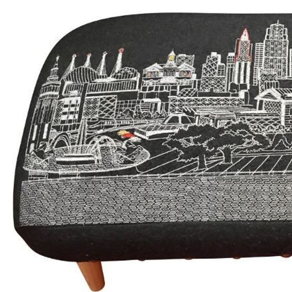38" Black Wool and Brown Ottoman-Ottomans-DECOROLALA