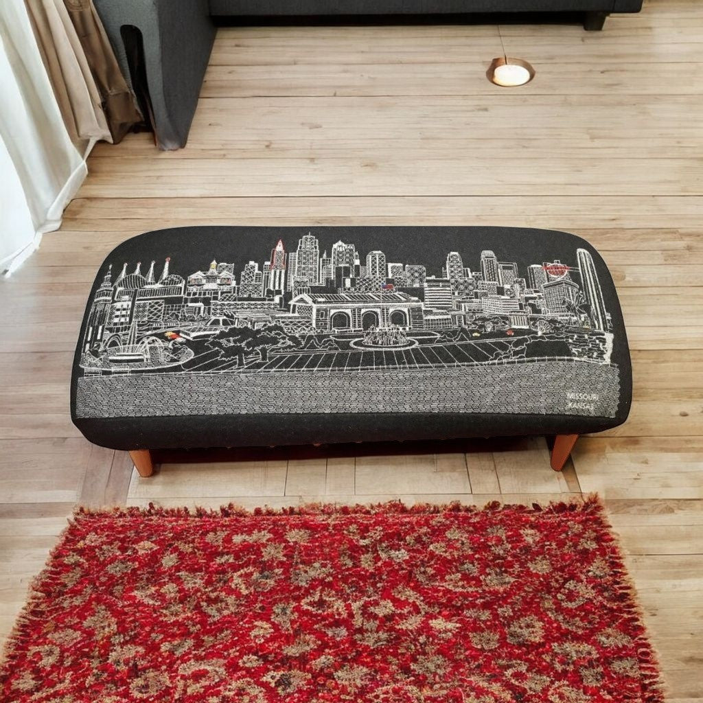 38" Black Wool and Brown Ottoman-Ottomans-DECOROLALA