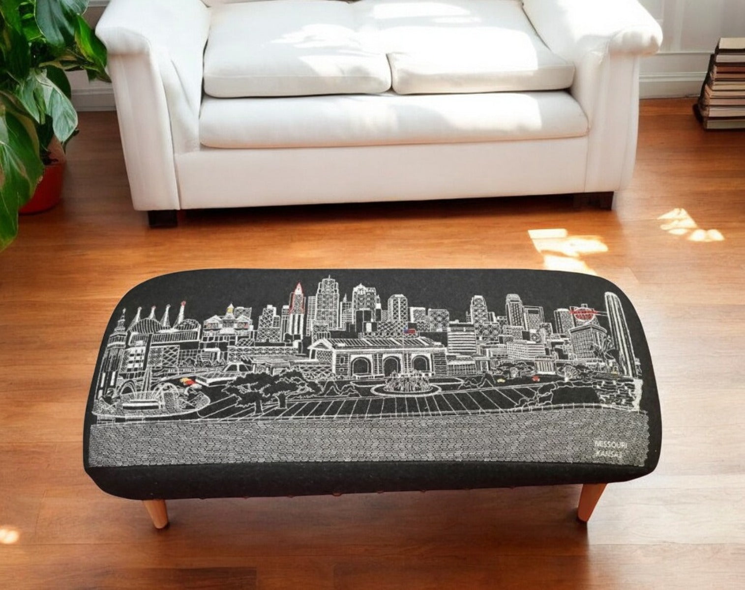 38" Black Wool and Brown Ottoman-Ottomans-DECOROLALA
