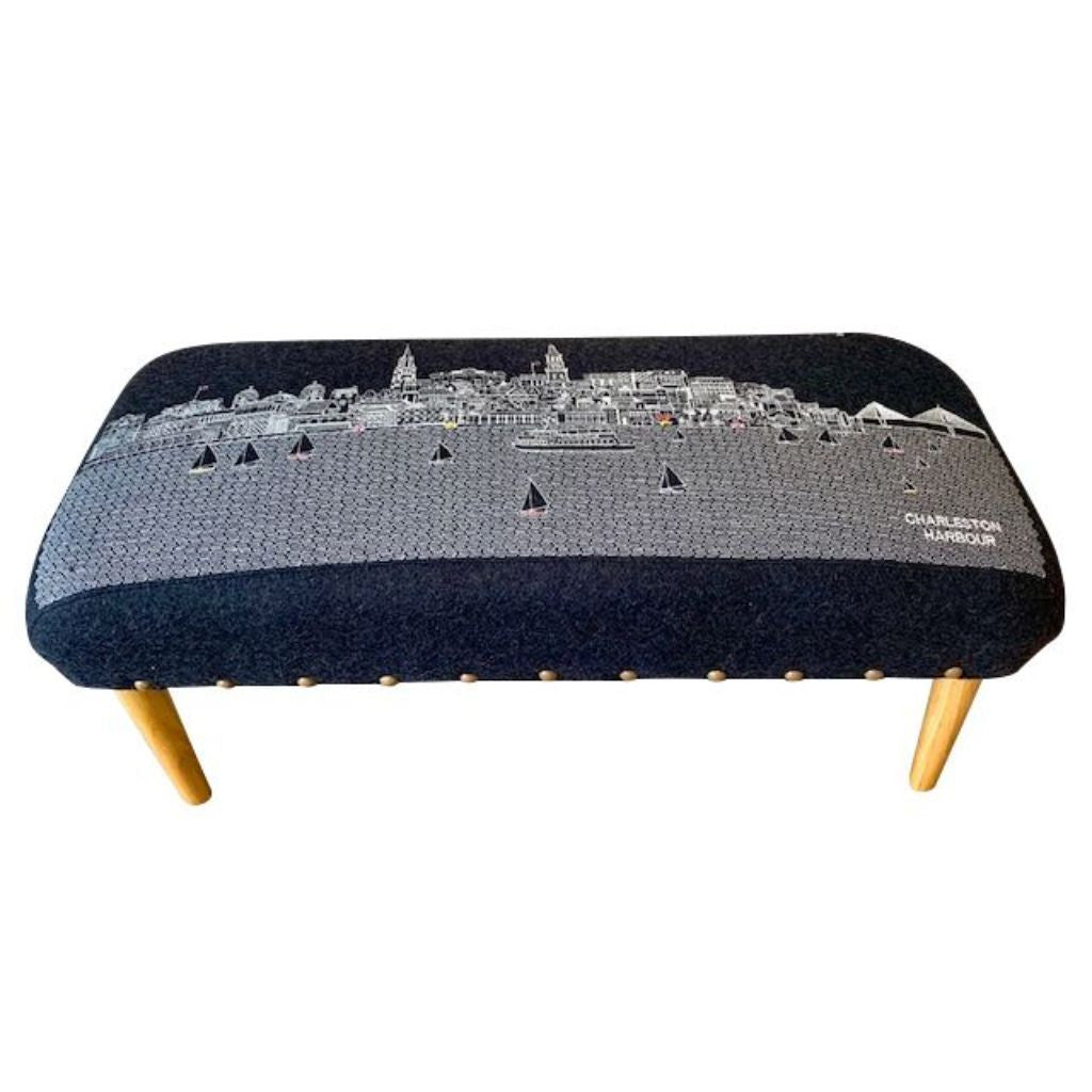 38" Gray Wool and Brown Ottoman-Ottomans-DECOROLALA