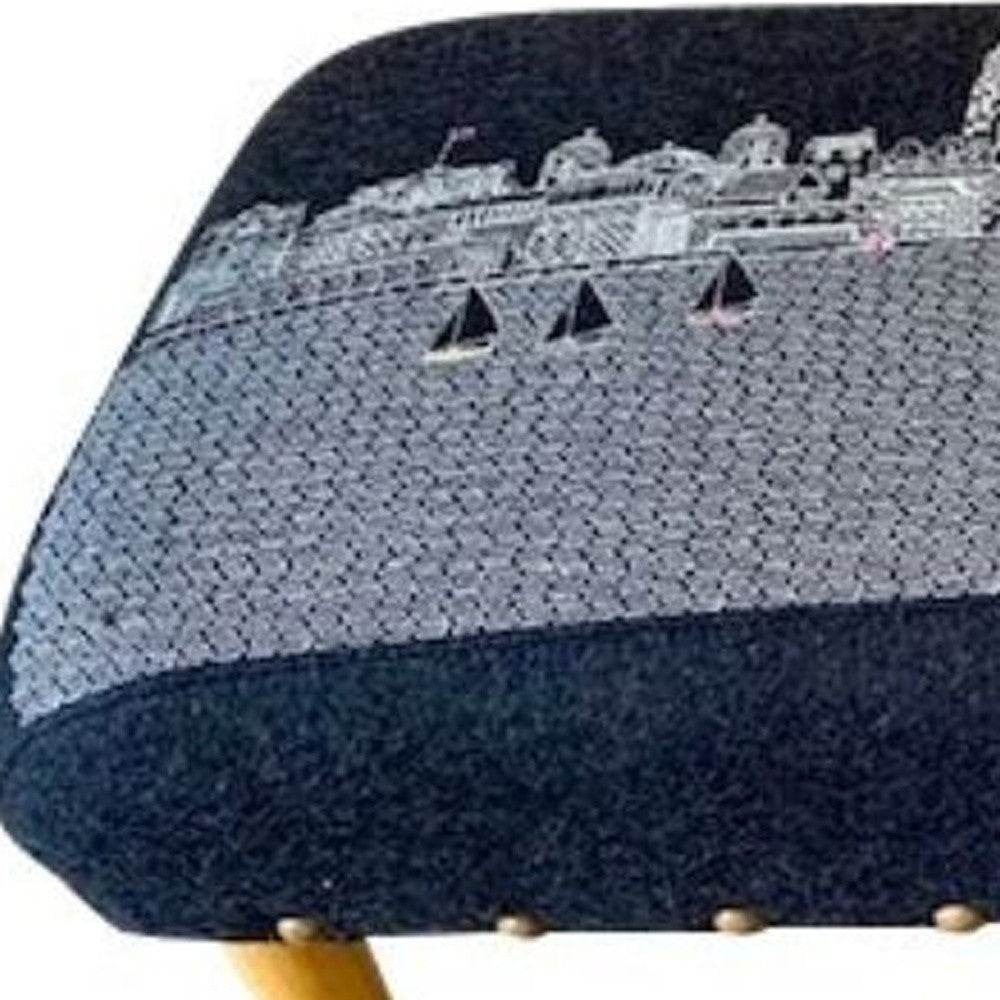 38" Gray Wool and Brown Ottoman-Ottomans-DECOROLALA
