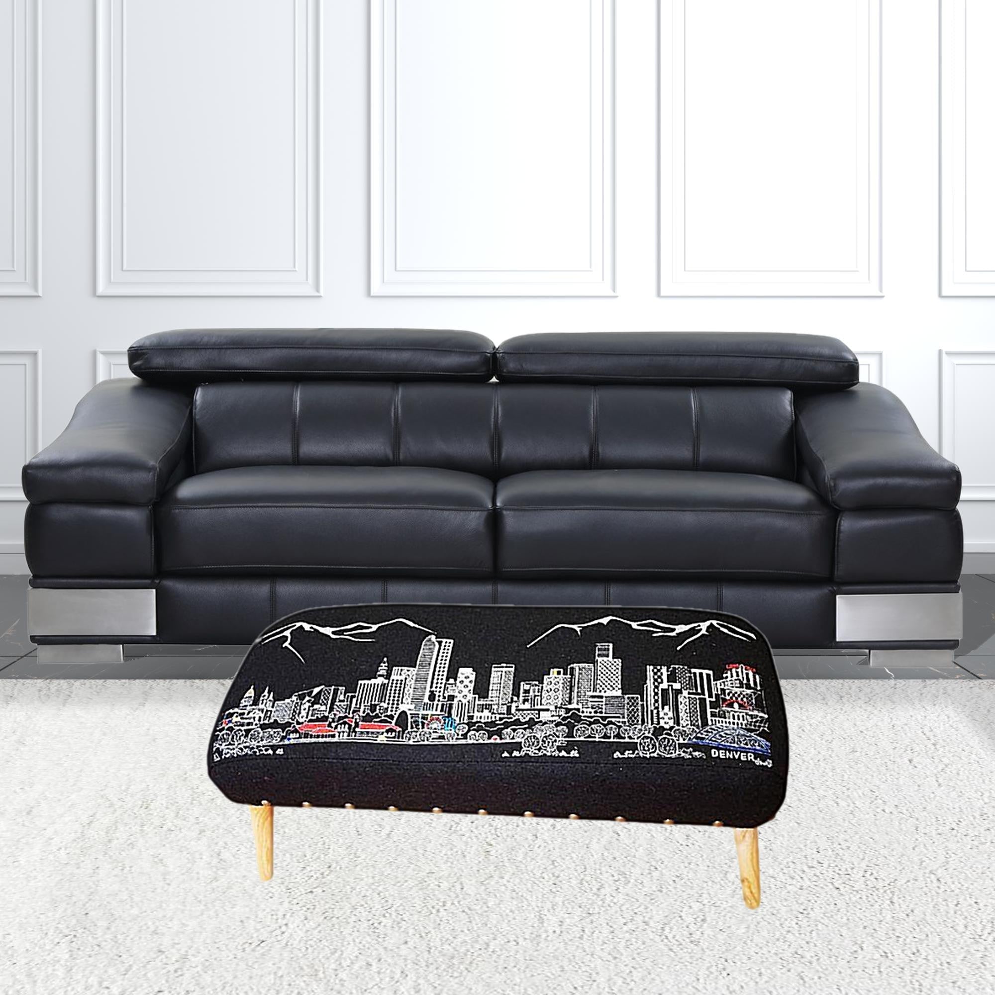 38" Gray Wool and Brown Ottoman-Ottomans-DECOROLALA