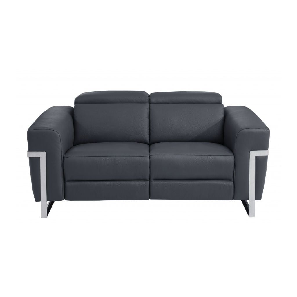 Two Piece Indoor Dark Gray Italian Leather Five Person Seating Set-Seating Sets-DECOROLALA