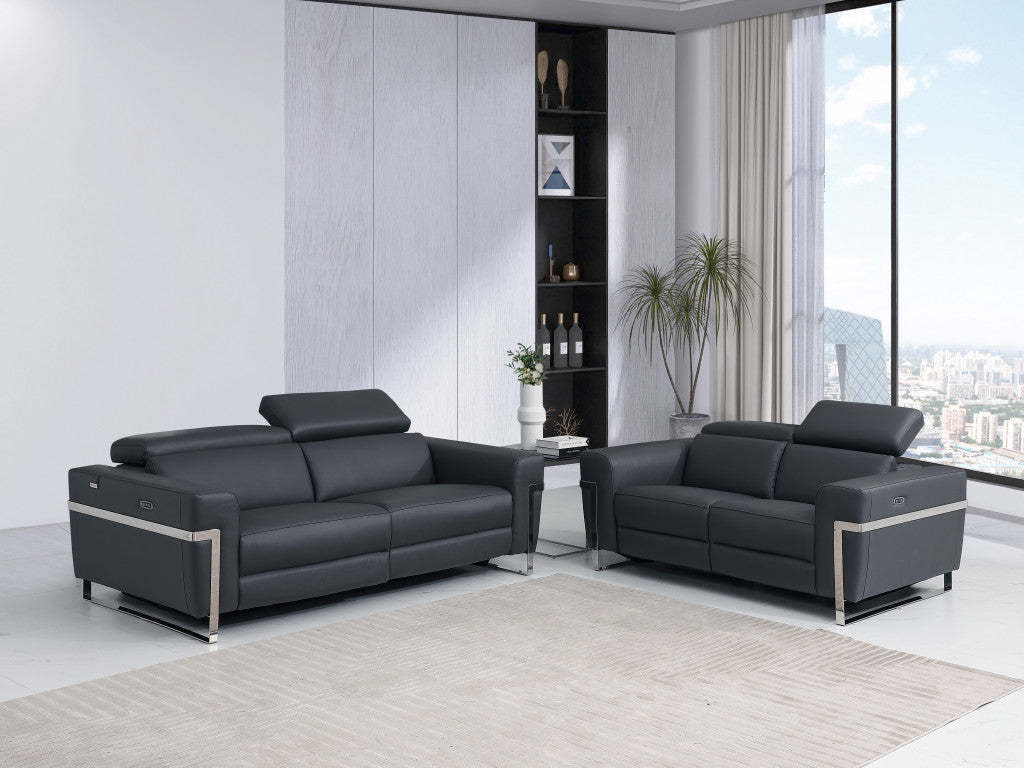 Two Piece Indoor Dark Gray Italian Leather Five Person Seating Set-Seating Sets-DECOROLALA