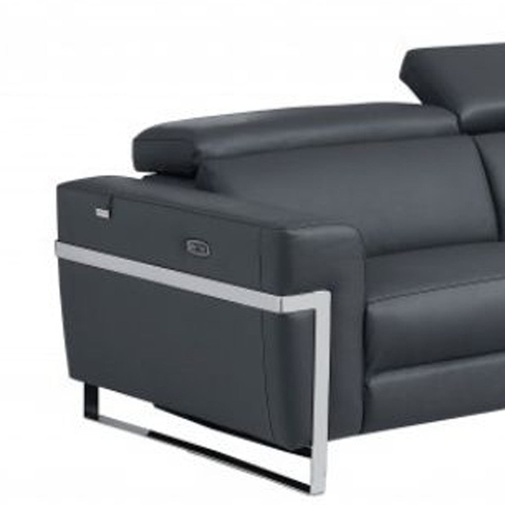 Two Piece Indoor Dark Gray Italian Leather Five Person Seating Set-Seating Sets-DECOROLALA