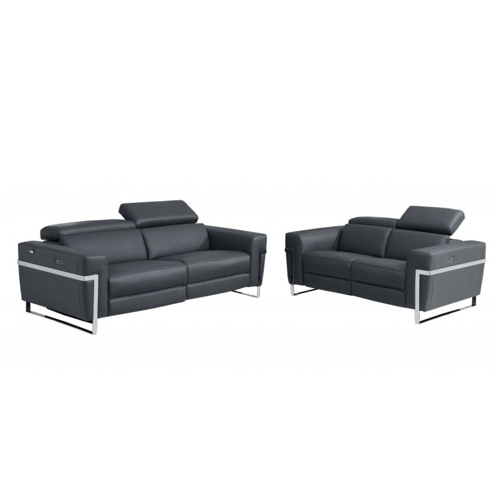 Two Piece Indoor Dark Gray Italian Leather Five Person Seating Set-Seating Sets-DECOROLALA