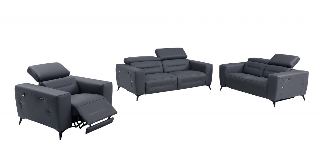 Three Piece Indoor Dark Gray Italian Leather Six Person Seating Set-Seating Sets-DECOROLALA