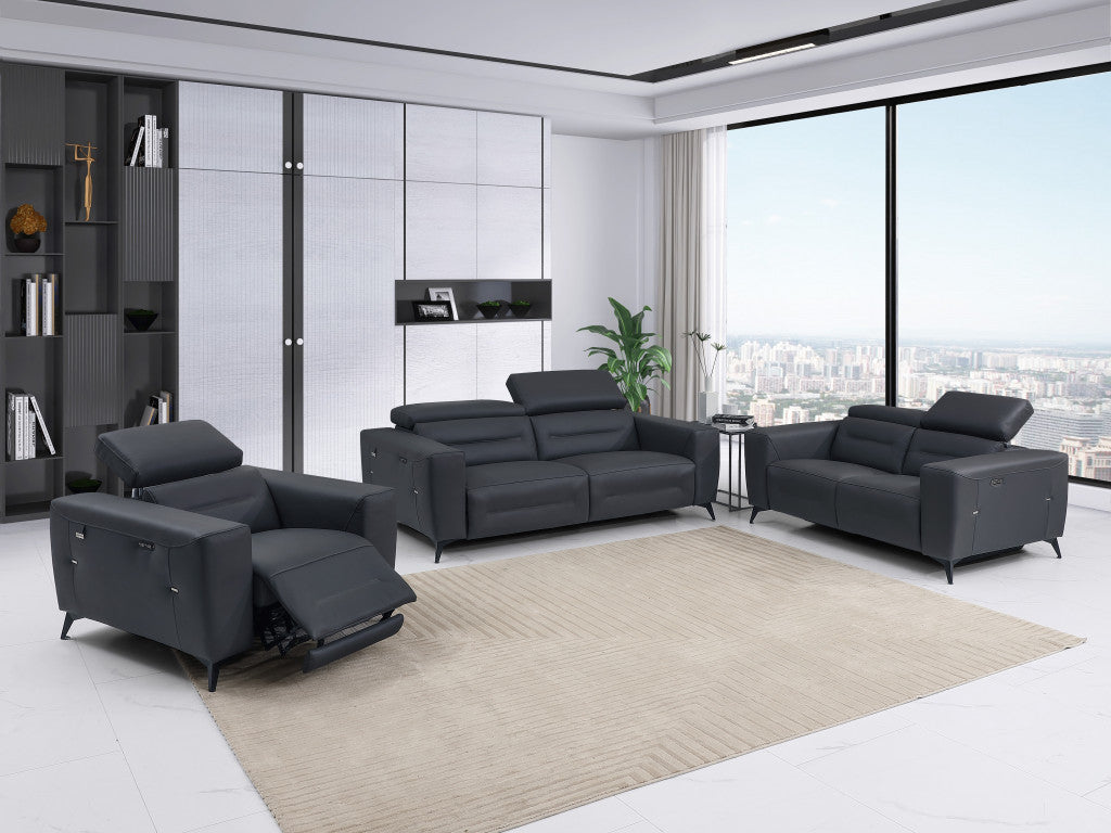 Three Piece Indoor Dark Gray Italian Leather Six Person Seating Set-Seating Sets-DECOROLALA