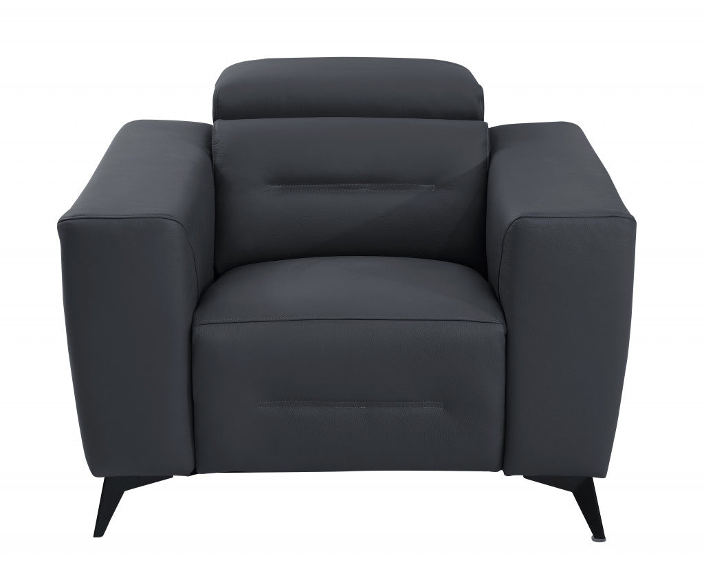 Three Piece Indoor Dark Gray Italian Leather Six Person Seating Set-Seating Sets-DECOROLALA