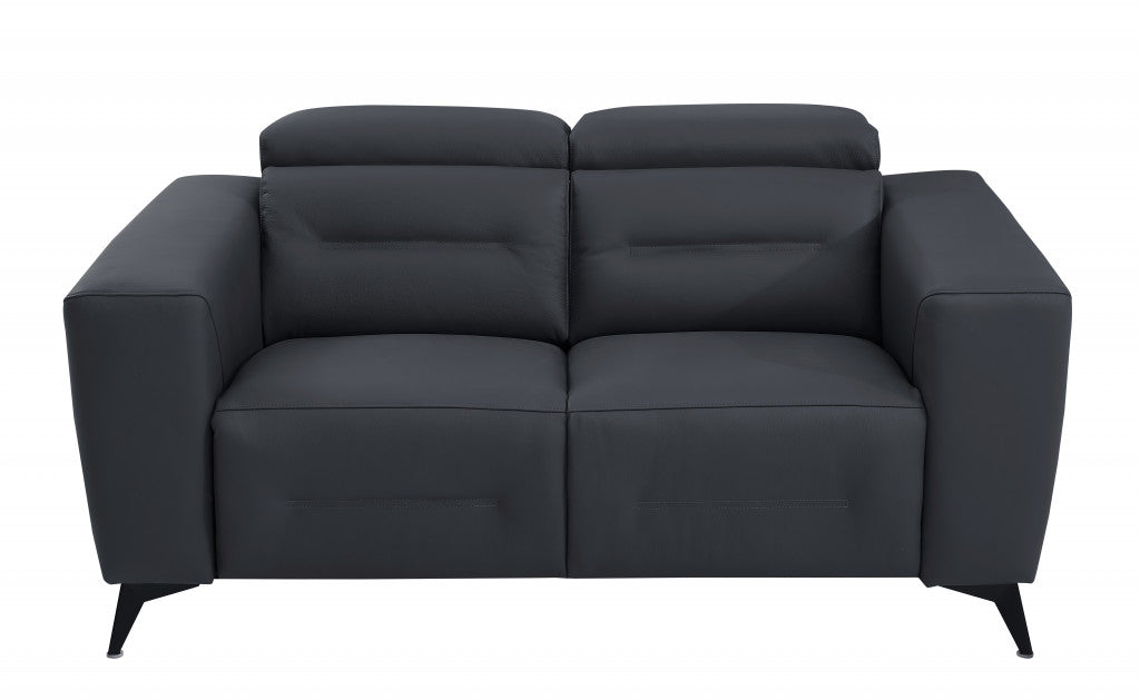 Three Piece Indoor Dark Gray Italian Leather Six Person Seating Set-Seating Sets-DECOROLALA