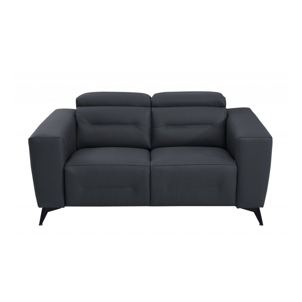 Two Piece Indoor Dark Gray Italian Leather Five Person Seating Set-Seating Sets-DECOROLALA