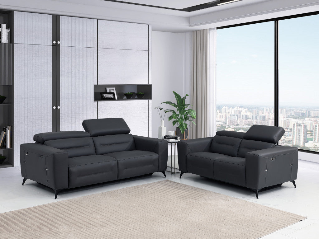 Two Piece Indoor Dark Gray Italian Leather Five Person Seating Set-Seating Sets-DECOROLALA