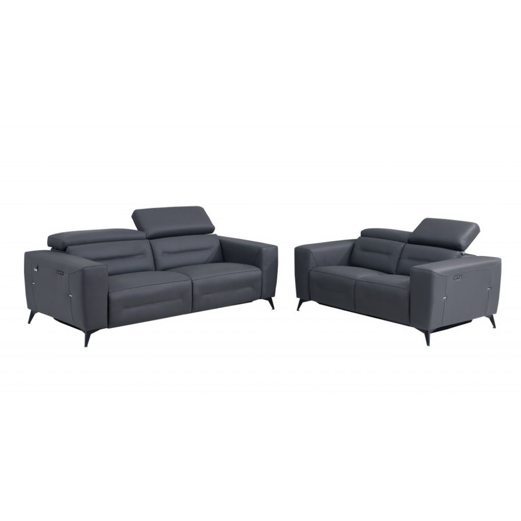 Two Piece Indoor Dark Gray Italian Leather Five Person Seating Set-Seating Sets-DECOROLALA