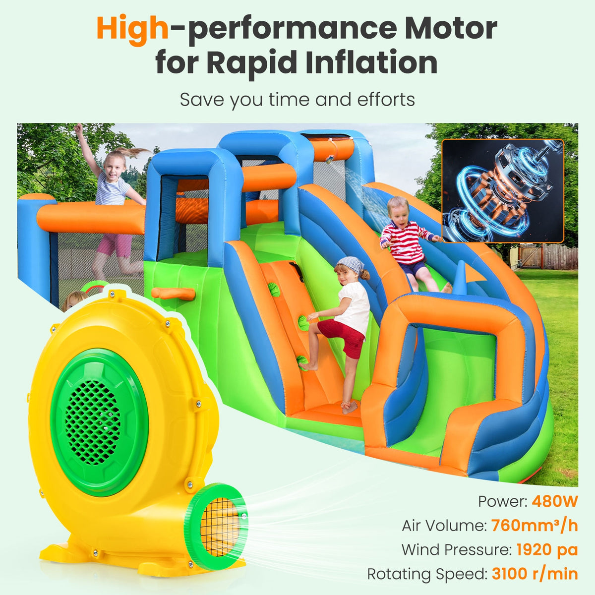 480W Air Blower Air Pump Fan with Convenient Handle and Ground Stakes-480W-Air Blowers-DECOROLALA