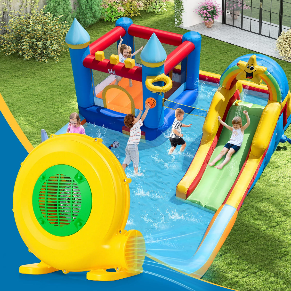 480W Bounce House Blower with Handle and Ground Stakes-Air Blowers-DECOROLALA