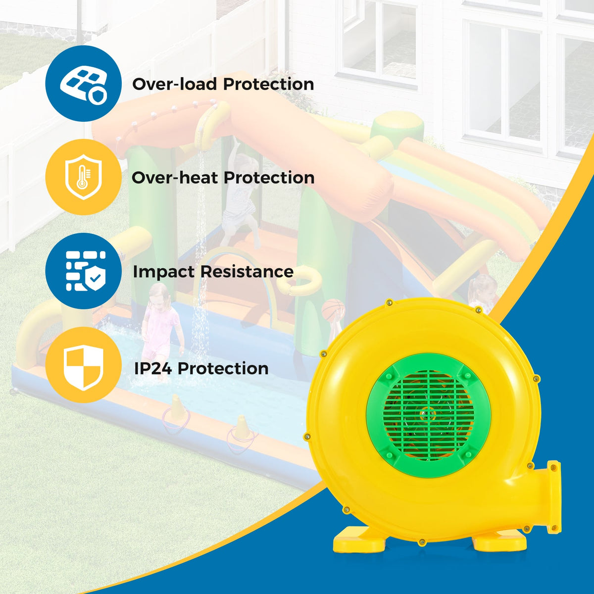 480W Bounce House Blower with Handle and Ground Stakes-Air Blowers-DECOROLALA