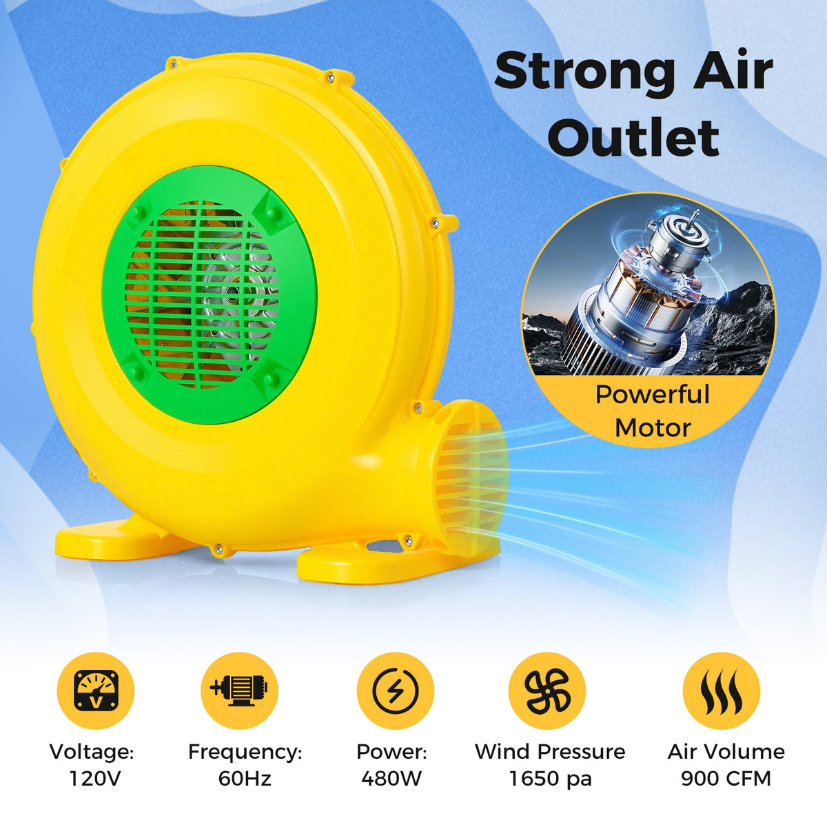 480W Bounce House Blower with Handle and Ground Stakes-Air Blowers-DECOROLALA