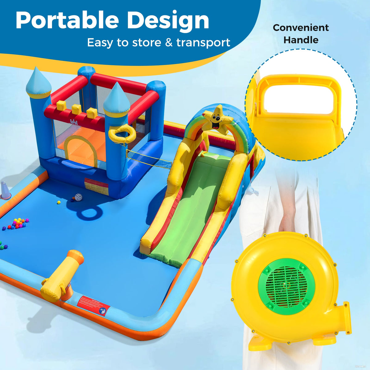 480W Bounce House Blower with Handle and Ground Stakes-Air Blowers-DECOROLALA