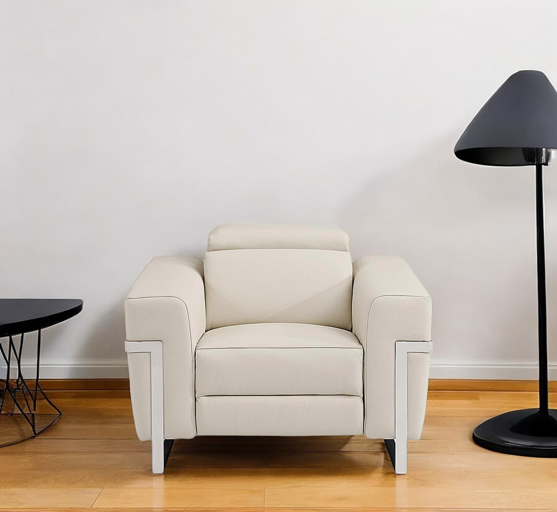 41" Beige Italian Leather Power Recliner Chair-Recliners-DECOROLALA