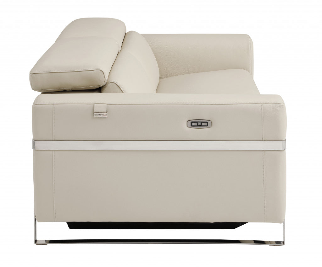 41" Beige Italian Leather Power Recliner Chair-Recliners-DECOROLALA