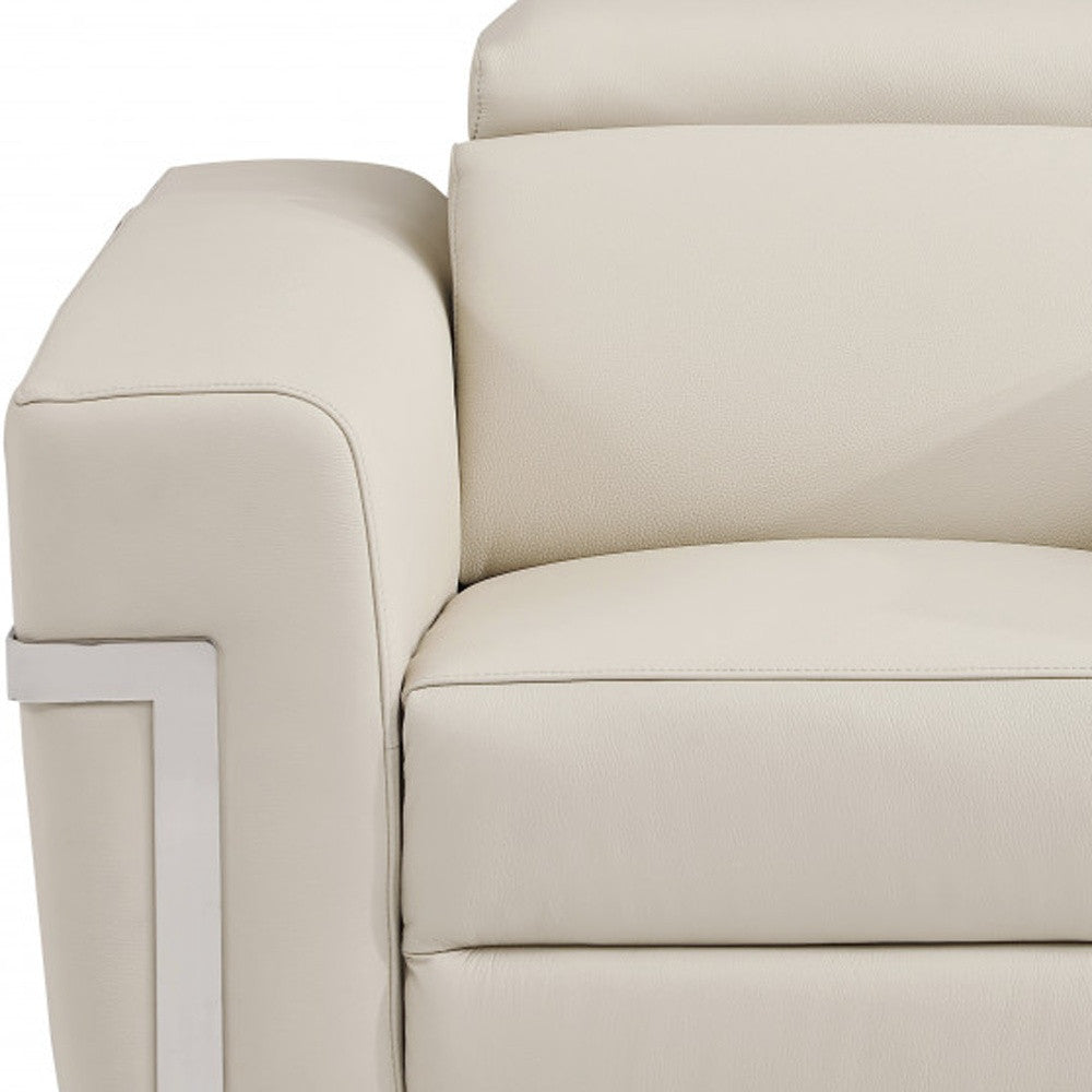41" Beige Italian Leather Power Recliner Chair-Recliners-DECOROLALA