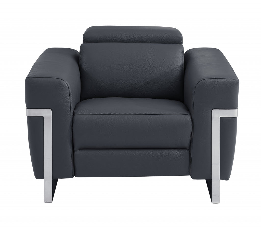 41" Dark Gray Italian Leather Power Recliner Chair-Recliners-DECOROLALA