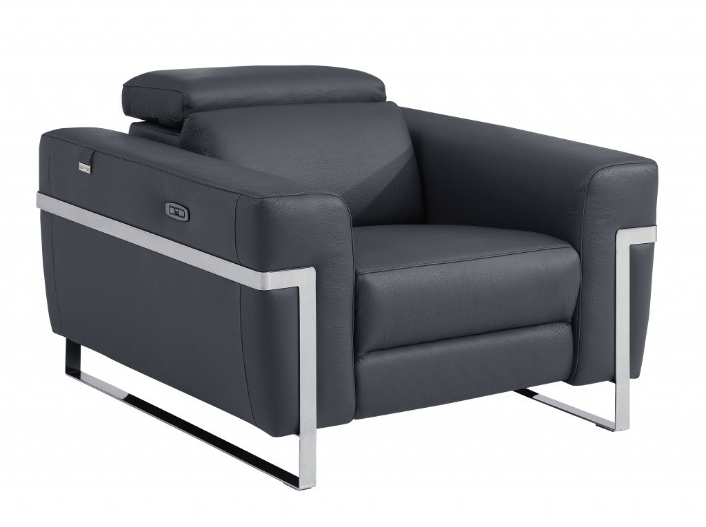 41" Dark Gray Italian Leather Power Recliner Chair-Recliners-DECOROLALA