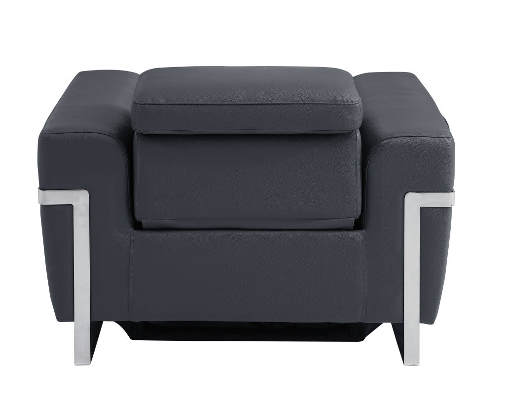 41" Dark Gray Italian Leather Power Recliner Chair-Recliners-DECOROLALA