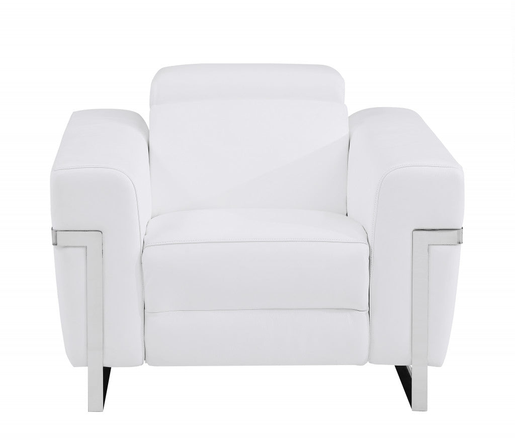 41" White Italian Leather Power Recliner Chair-Recliners-DECOROLALA