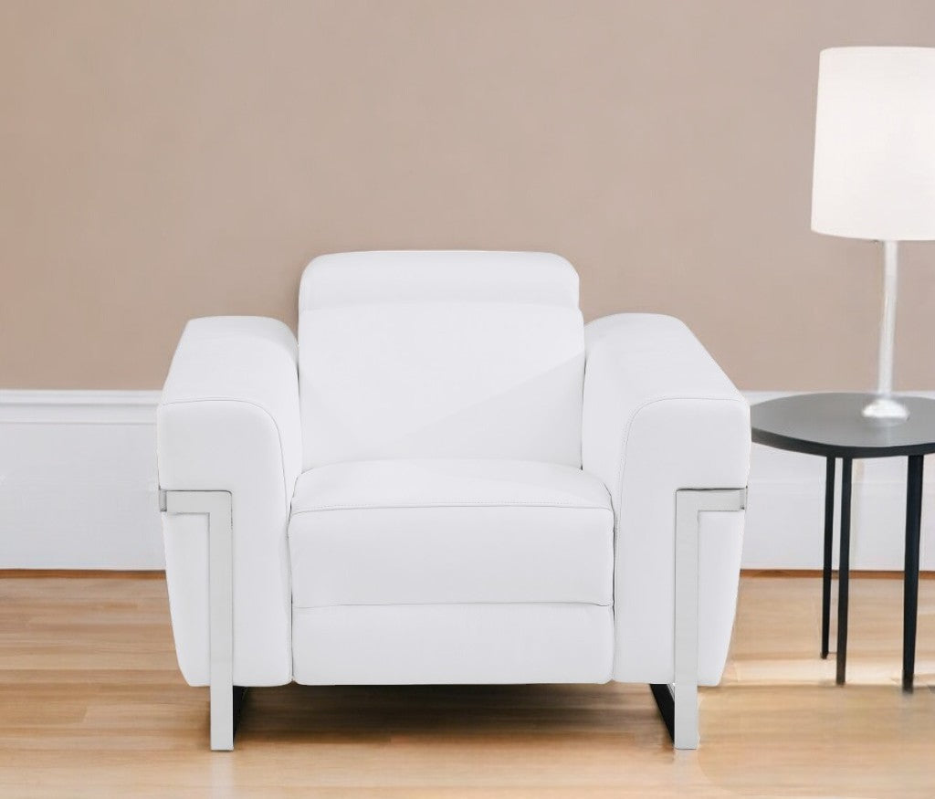 41" White Italian Leather Power Recliner Chair-Recliners-DECOROLALA