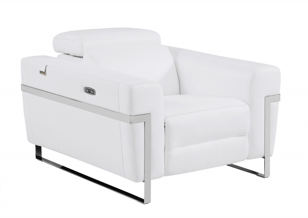 41" White Italian Leather Power Recliner Chair-Recliners-DECOROLALA