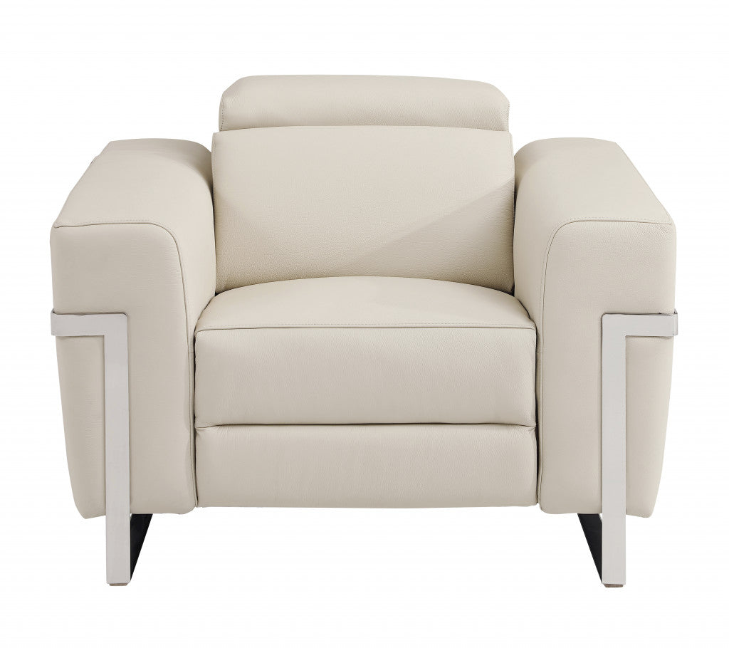 41" Beige Italian Leather Power Recliner Chair-Recliners-DECOROLALA