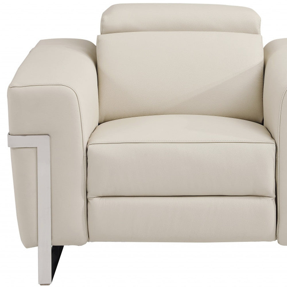 41" Beige Italian Leather Power Recliner Chair-Recliners-DECOROLALA