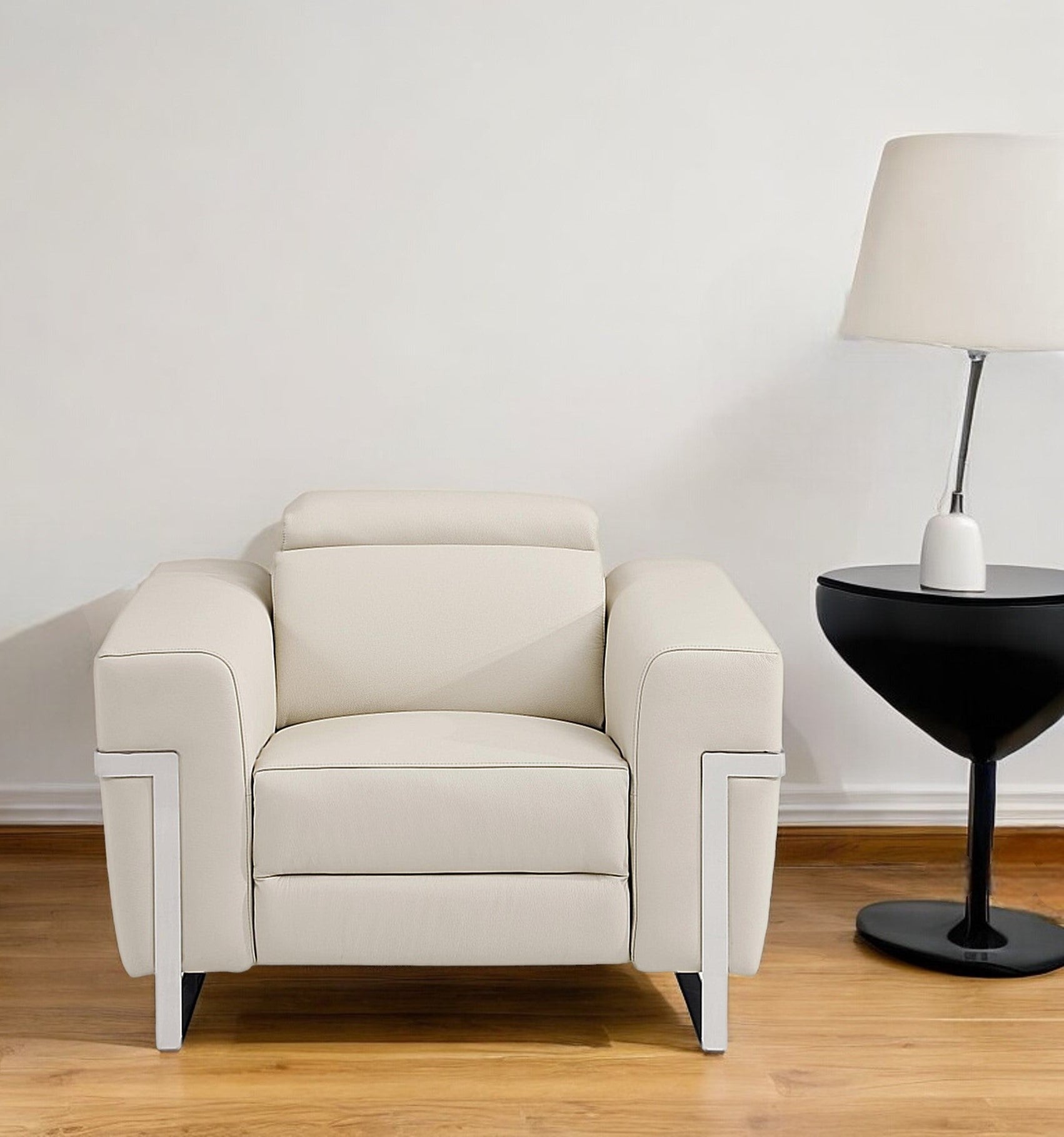 41" Beige Italian Leather Power Recliner Chair-Recliners-DECOROLALA