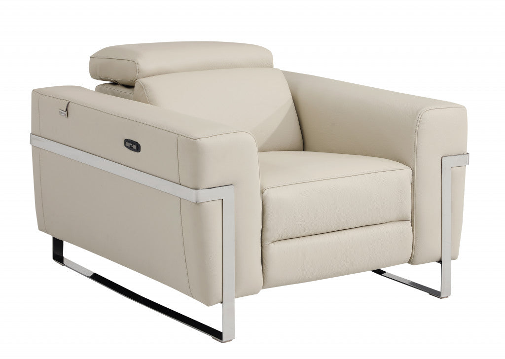 41" Beige Italian Leather Power Recliner Chair-Recliners-DECOROLALA