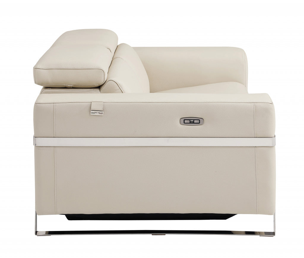 41" Beige Italian Leather Power Recliner Chair-Recliners-DECOROLALA