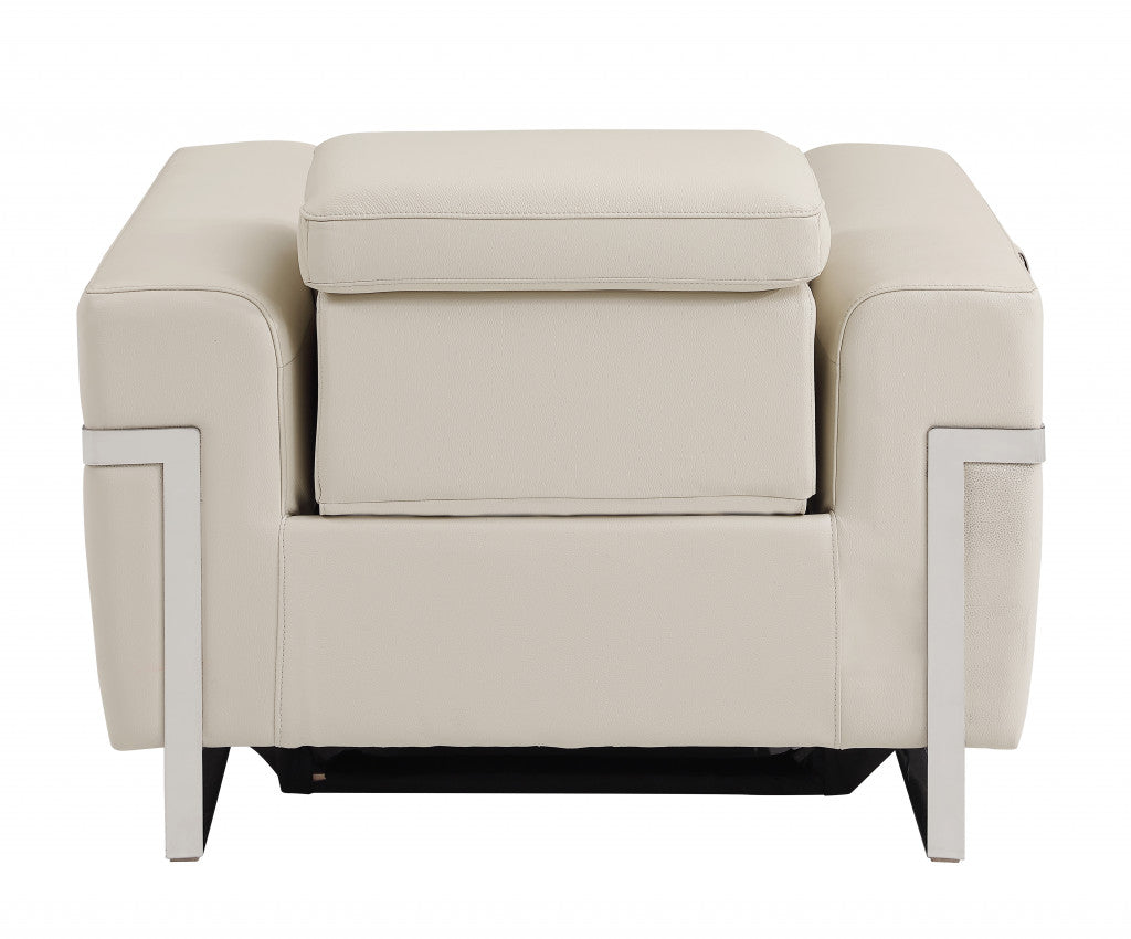 41" Beige Italian Leather Power Recliner Chair-Recliners-DECOROLALA