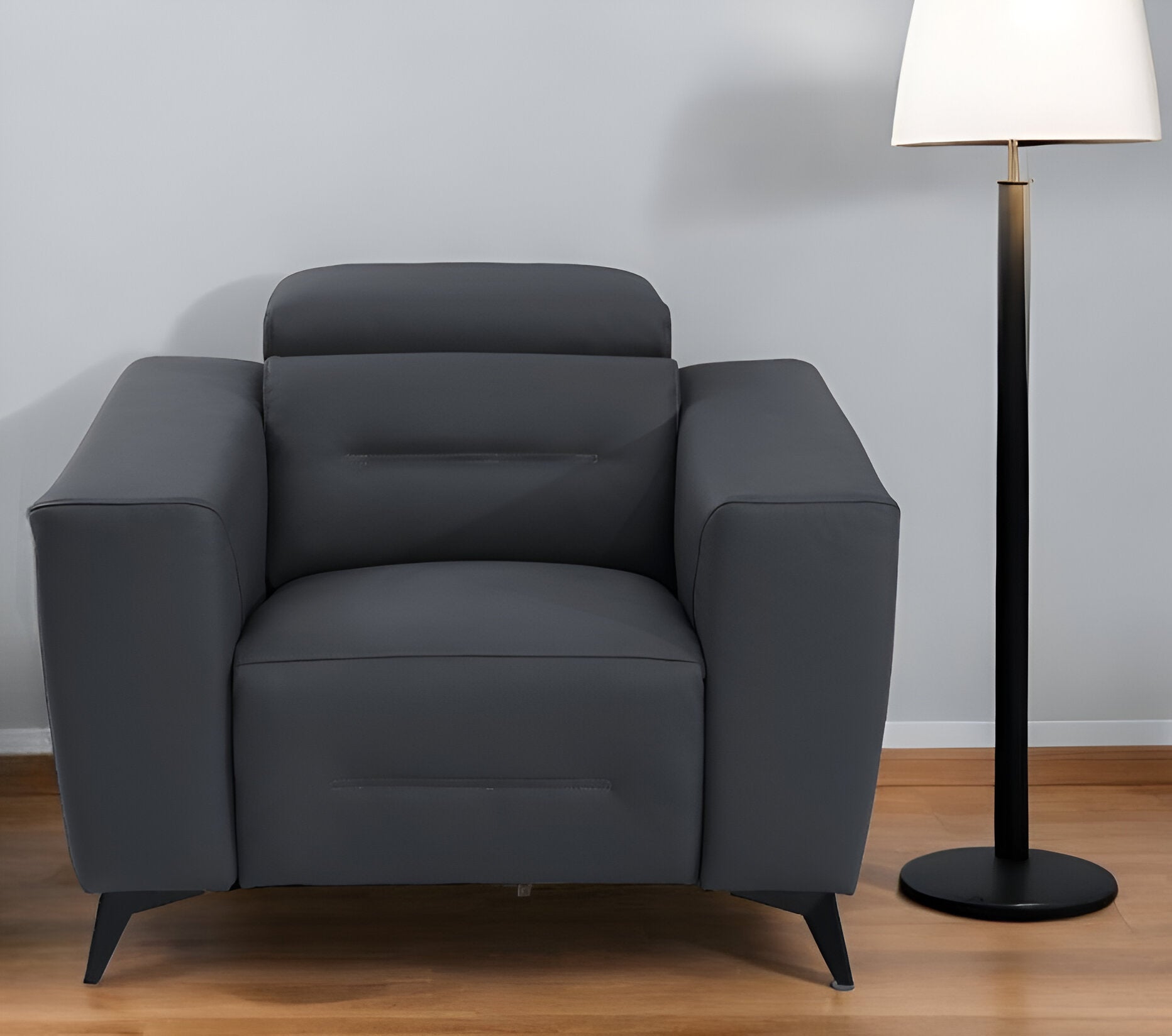 41" Dark Gray Italian Leather Power Recliner Chair-Recliners-DECOROLALA