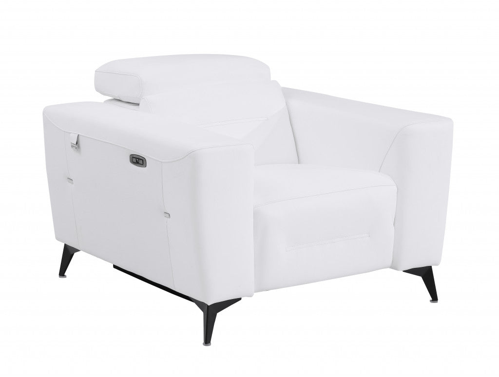 41" White Italian Leather Power Recliner Chair-Recliners-DECOROLALA